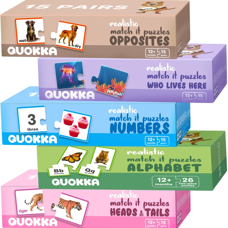 Quokka 5X Megaset Realistic Puzzles For Toddlers 3-5 - Matching Games For Kids Ages 2-4 - Numbers Animals Opposites Abc Learning For Toddlers 1-3 Year Old - Educational Toy For Boy And Girl