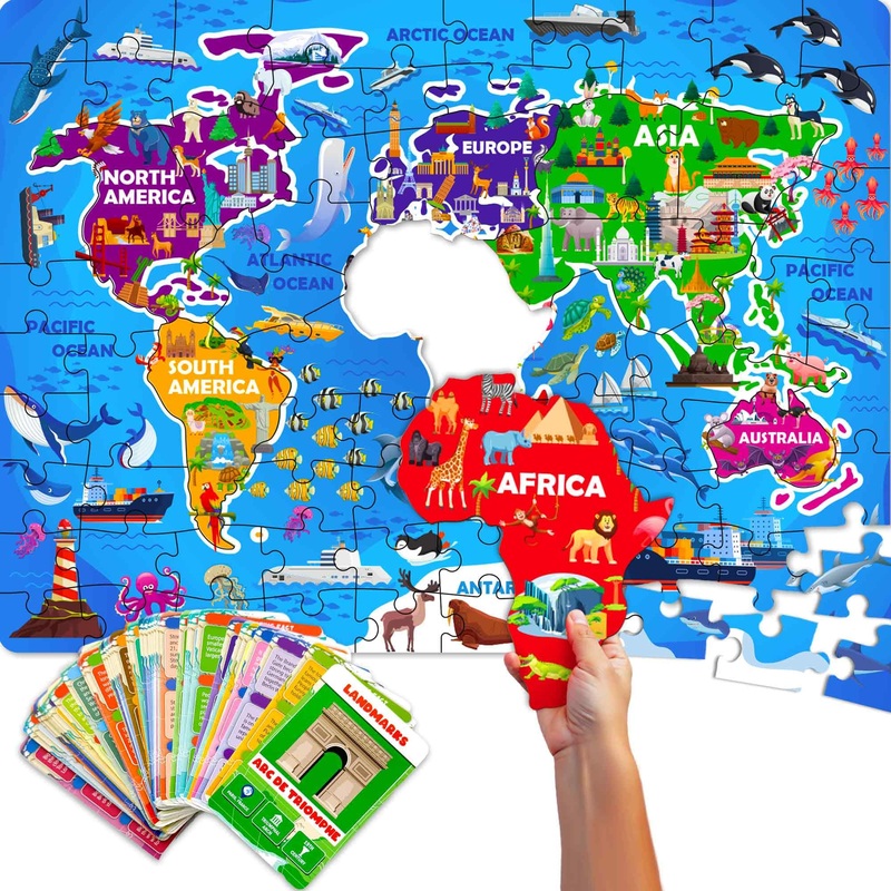 Quokka Giant World Map Continent Shaped Puzzles For Kids Ages 4-6 - 2X3 Feet 70 Piece Puzzles For Toddlers 3-5 - Large Jigsaw Educational Kids Puzzle Ages 2-4 - Learning Puzzle For Boys And Girls
