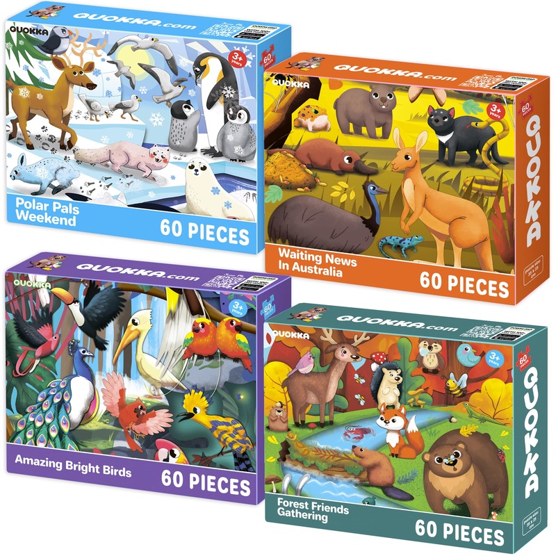 Quokka Puzzles For Kids Ages 4-6 - Set Of 4X60 Jigsaw Puzzles For Toddlers 3-5 - Polar, Birds, Animals Toys For Children 6-8 Yo - Gift Educational Game For Boys & Girls