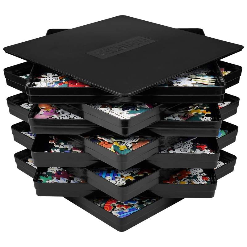 8 Puzzle Sorting Trays With Lid 8X8 Premiunm Puzzle Trays For Puzzle Lovers For Puzzles Up To 1000-1500 Pieces,Puzzle Tray, Convenient Tool For Puzzle Lovers (Black)