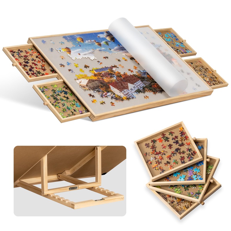 Becko Us 1000-Pc Tilting Puzzle Board With 4 Drawers & Cover, Adjustable Jigsaw Puzzle Table With Built-In Easel/Stand, Portable Boards With Puzzles Storage For Adults, With Premium Flannel Tabletop