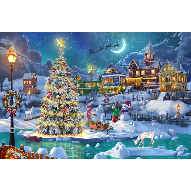 Becko Us Puzzles 1000 Piece For Adults And Kids, Wooden Jigsaw Puzzles 1000 Pieces, Christmas And Holiday (Snow Scene)