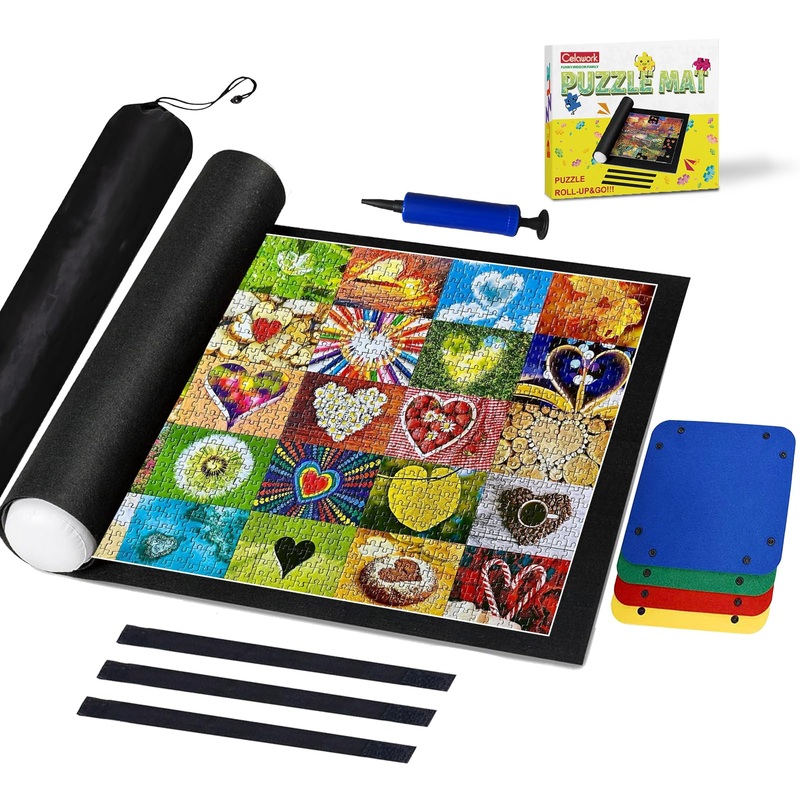Celawork 1000 Pieces Puzzle Mat Roll Up With Puzzle Sorting Trays,Jigsaw Puzzle Accessories For Puzzles Storage And Saver, Jigsaw Puzzle Mat For Adult