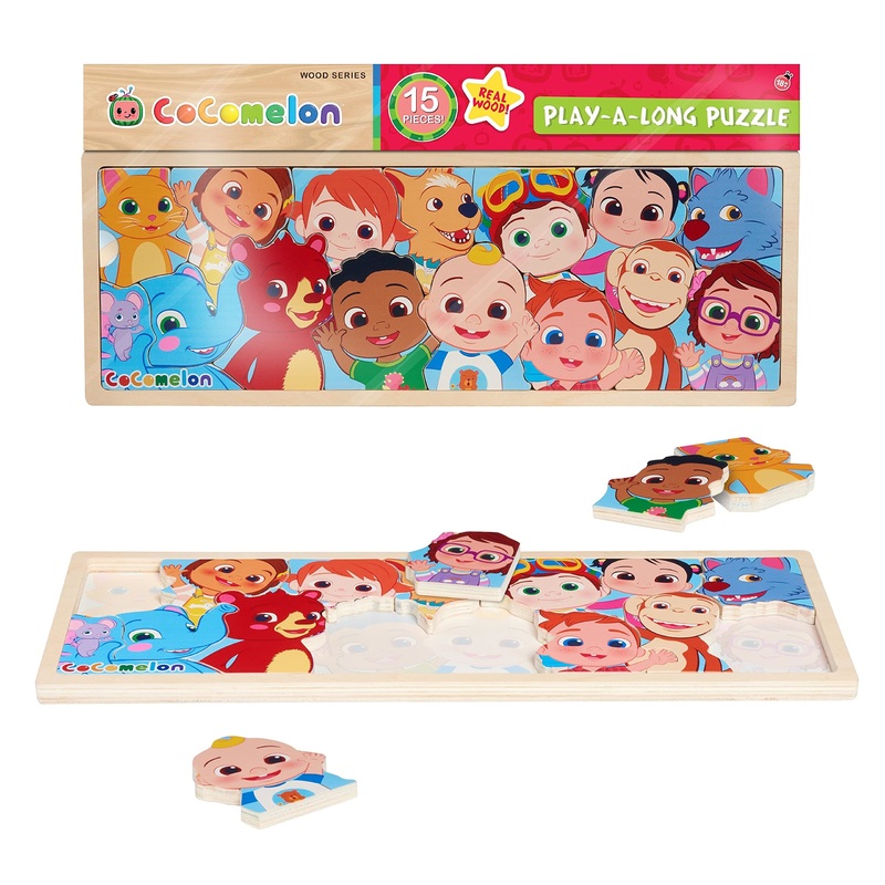 Cocomelon Play-A-Long Wooden Puzzle, 15-Pieces, Recycled Wood, Officially Licensed Kids Toys For Ages 18 Month, Gifts And Presents By Just Play