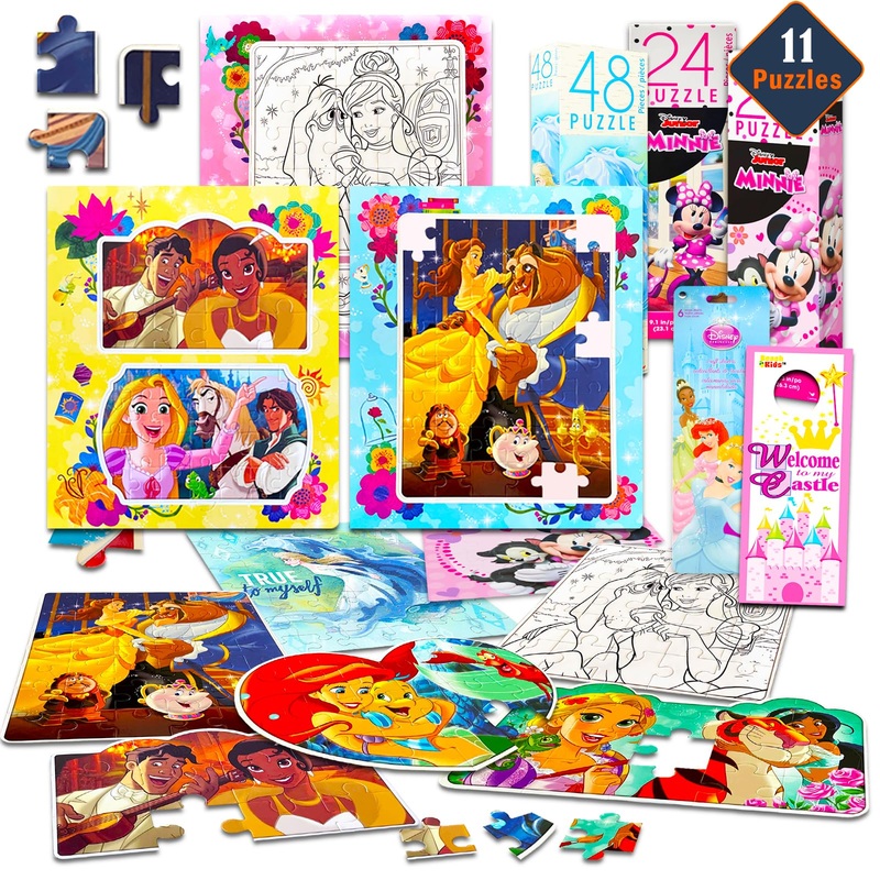 Disney Jigsaw Puzzle Bundle ~ 11 Unique Disney Jigsaw Puzzles Featuring Cinderella, Disney Princesses, And Minnie Mouse With Stickers (Disney Games)