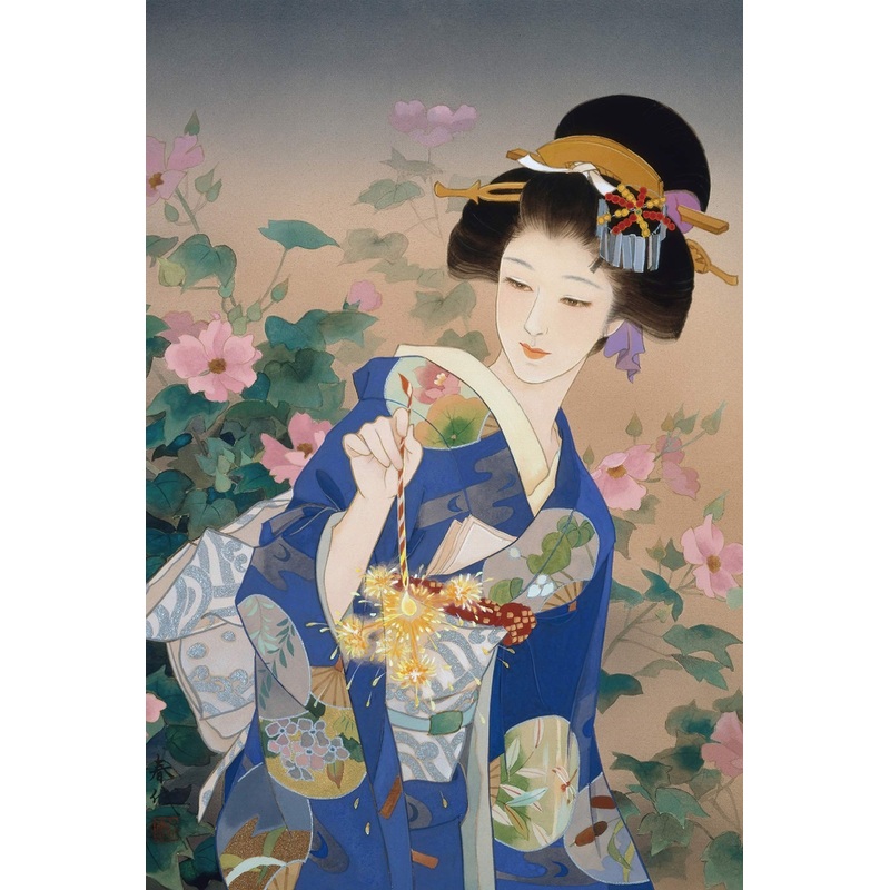 Funnybox Blue Kimono Beauty Paintings By Haruyo Morita- Wooden Jigsaw Puzzles 1000 Piece For Teens And Family