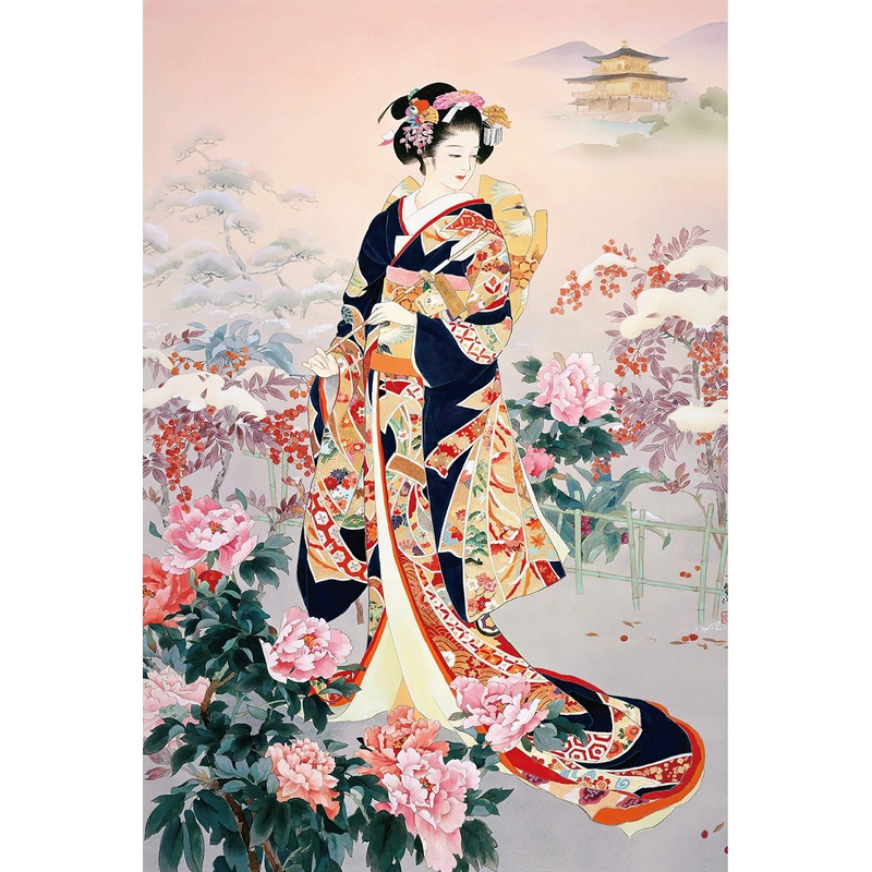 Funnybox Golden Kimono Beauty Paintings By Haruyo Morita- Wooden Jigsaw Puzzles 1000 Piece For Teens And Family