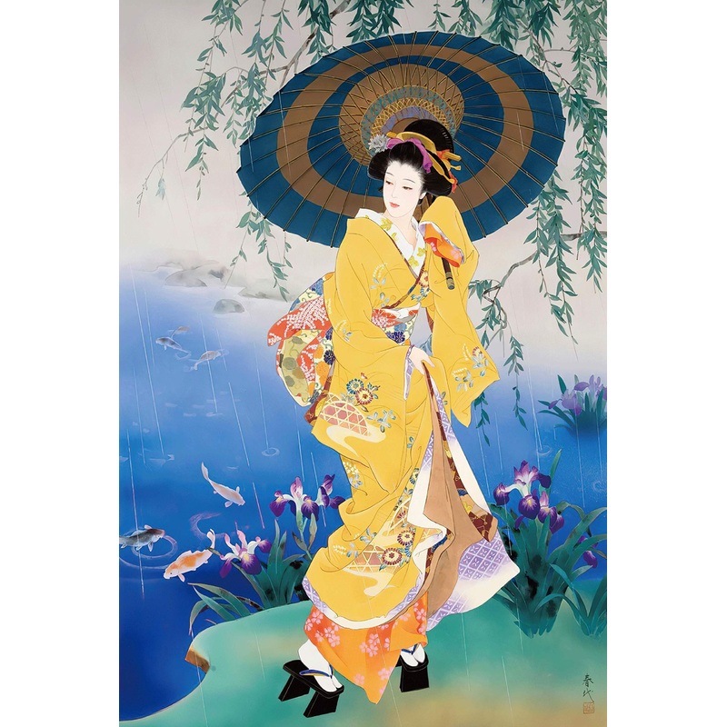 Funnybox Yellow Kimono Beauty Paintings By Haruyo Morita- Wooden Jigsaw Puzzles 1000 Piece For Teens And Family