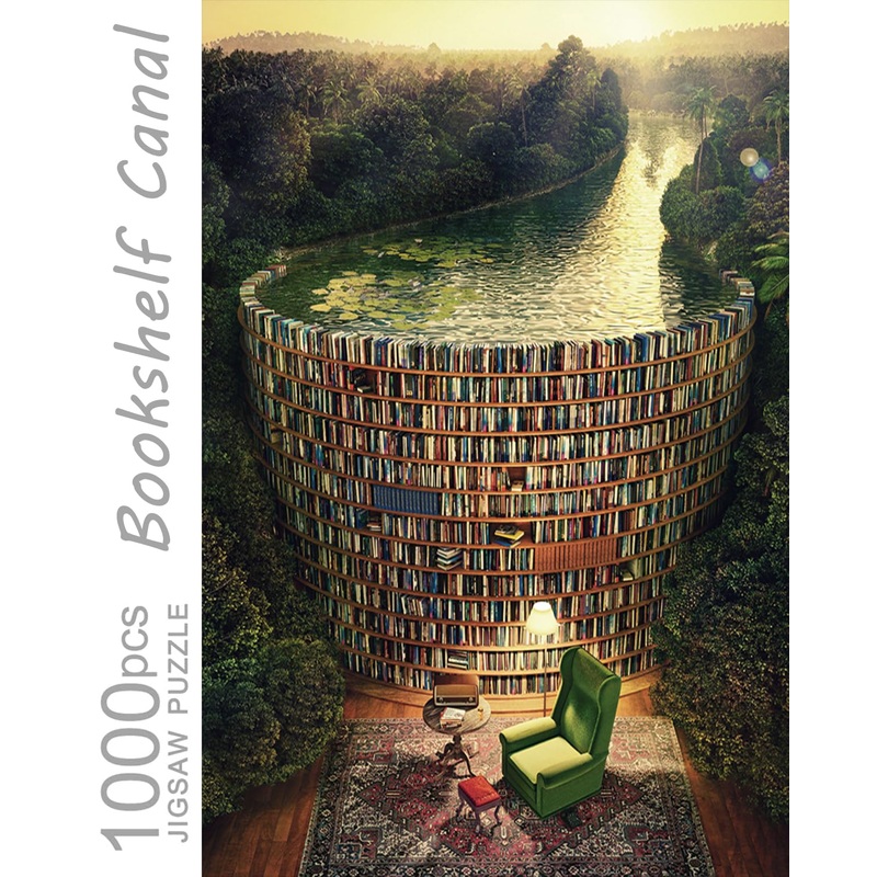 Jigsaw Puzzles For Adults, 1000 Pieces And Up, Bookshelf Canal Puzzle, Books Library Challenging Funny Puzzles For Friends Family Activity Game Nights Gifts