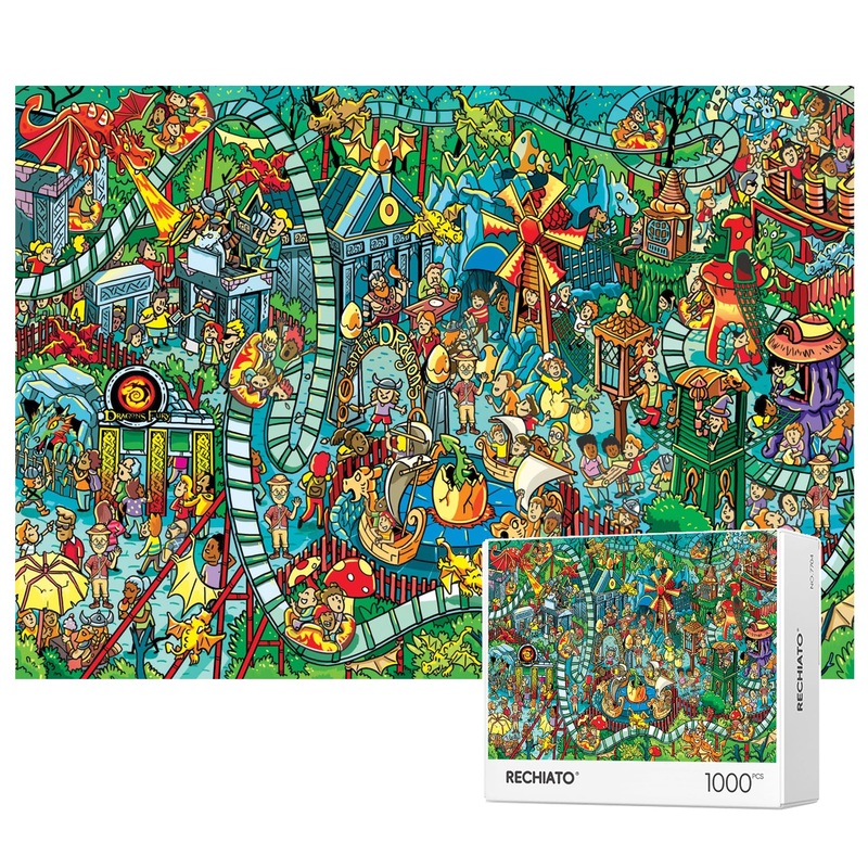 Jigsaw Puzzles For Adults, 1000 Pieces Dinosaur Park Puzzle, Cartoon Painting Challenging Puzzles For Family Activity Game Nights Gifts Fidget Stress Relief