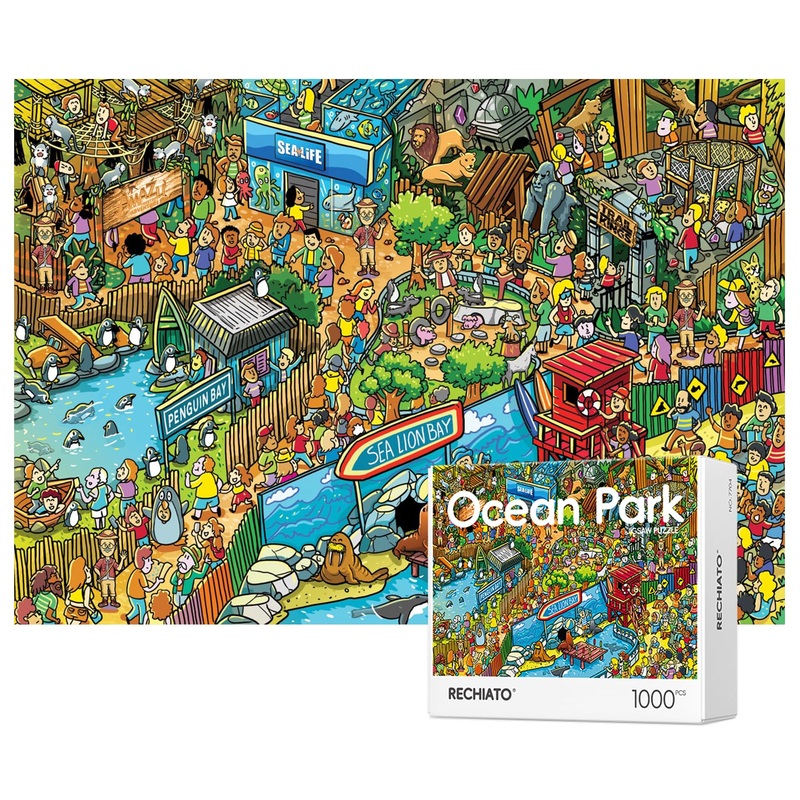 Jigsaw Puzzles For Adults, 1000 Pieces Ocean Park Puzzle, Cartoon Painting Challenging Puzzles For Family Activity Game Nights Gifts Fidget Stress Relief