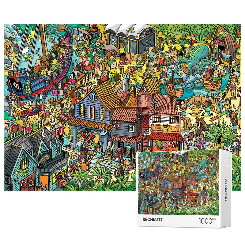 Jigsaw Puzzles For Adults, 1000 Pieces Pirate Park Puzzle, Cartoon Painting Challenging Puzzles For Family Activity Game Nights Gifts Fidget Stress Relief
