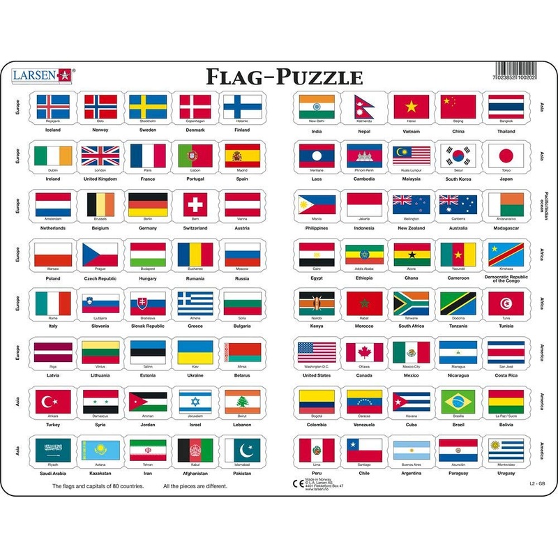Larsen Puzzles Flags Of The World 80 Piece Children'S Educational Jigsaw Puzzle
