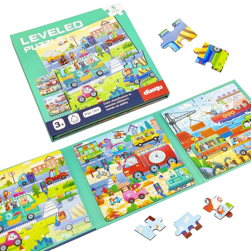 Magnetic Puzzles For Kids Ages 3-5, 3 In 1 Traffic Vehicles Toddlers Magnet Jigsaw Puzzle Book, Kids Travel Road Trip Puzzle Toys For Boys And Girls Ages 4-8 (Traffic)