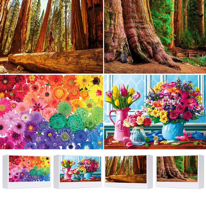Puzzles For Adults 4 Pack 1000 Pieces, Jigsaw Puzzles Flowers Bloom Nature Landscape Scene Travel Challenging Puzzle Perfect For Family Activity Gifts Decor(Colorful Flowers & Sequoia & Tree)