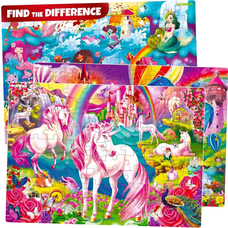 Quokka 100 Piece Puzzles For Kids Ages 8-10  3Xset Puzzles For Kids Ages 4-6  Search & Find Mermaids Unicorns Kid Activities Included For 5-8 Year Old  Toddler Learning Toy Game Gift For Girls