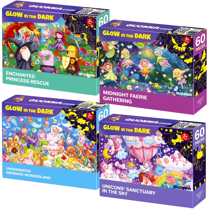 Quokka 4X60 Piece Puzzles For Kids Ages 4-6  Glow-In-The-Dark Puzzles For Kids 4-8 I Unicorns, Mermaids, Fairy Tale I Fun Educational Toddler Puzzle For Boys And Girls  Educational Game Toys Gift