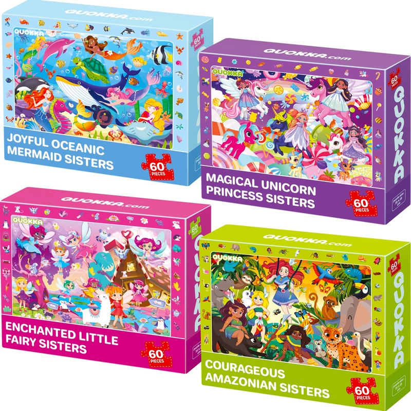 Quokka Puzzles For Kids Ages 4-6 - Set Of 4X60 Jigsaw Puzzles For Kids 6-8-10 Year Old - Unicorn Princess Toys For Children 5-7 Yo - Educational Children Toys - Puzzles Gifts For Girls