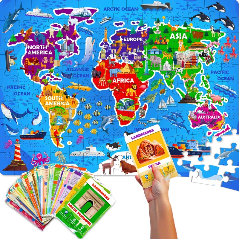 Quokka Puzzles For Kids Ages 8-10 - 150 Pcs Jigsaw Puzzles For 6-8 Year Olds - 400+ Facts On 50 Double-Sided Flashcards | Learn World | Education Activity Gift - Shaped Puzzles For Toddlers 4-6