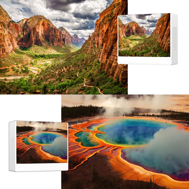 Rechiato Jigsaw Puzzles For Adults,2 Pack Puzzles For Adults 1000 Pieces Zion National Park & Yellowstone National Park Puzzles, Landscape Yellowstone Puzzle