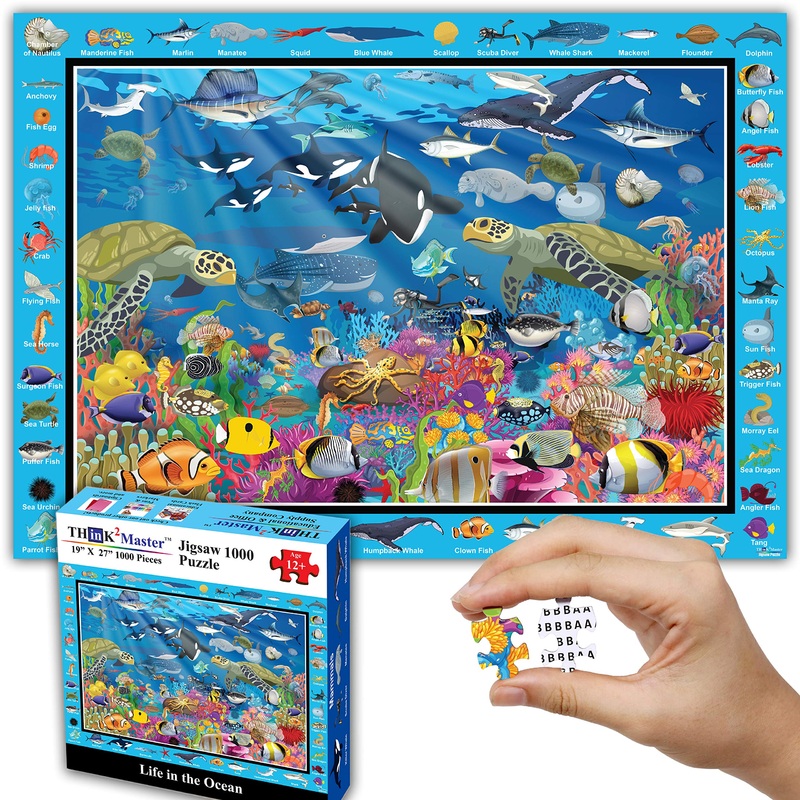Think2Master Colorful Ocean Life 1000 Pieces Jigsaw Puzzle For Kids 12+, Teens, Adults & Families. Great Gift For Stimulating Learning About Coral Reefs. Size: 26.8 X 18.9