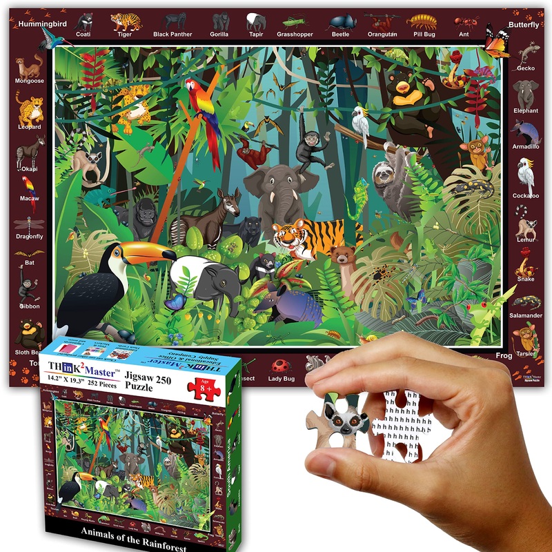 Think2Master Colorful Rainforest Jungle 250 Pieces Jigsaw Puzzle Fun Educational Toy For Kids, School & Families. Great Gift For Boys & Girls Ages 8+ To Stimulate Learning. Size: 14.2 X 19.3