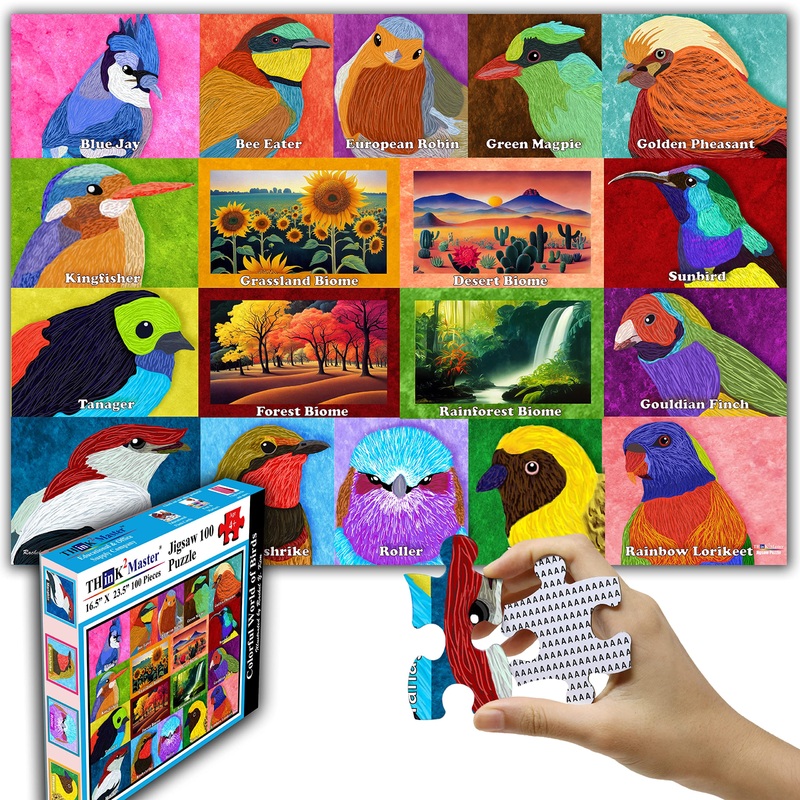 Think2Master Colorful World Map Of Birds 100 Pieces Jigsaw Puzzle Fun Educational Toy For Kids, School & Families. Illustration By Rachel Kim. Great Gift For Boys & Girls Ages 4-8. Size:23.4 X 16.5