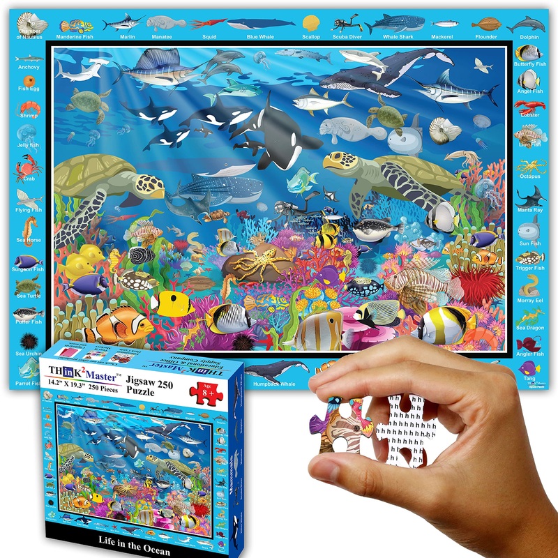 Think2Master Ocean Life 250 Pieces Jigsaw Puzzle Fun Educational Toy For Kids, School & Families. Great Gift For Boys & Girls Ages 8+ To Stimulate Learning. Size: 14.2 X 19.3