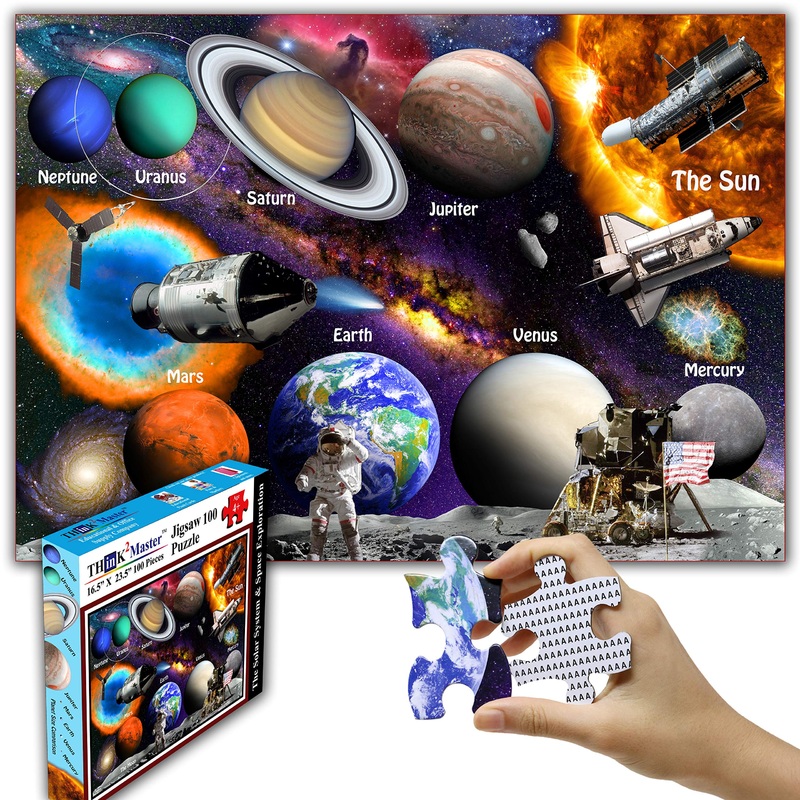 Think2Master Solar System & Space Exploration 100 Pieces Jigsaw Puzzle Fun Educational Toy For Kids, School & Families. Great Gift For Boys & Girls Ages 4-8 To Stimulate Learning. Size:23.4 X 16.5