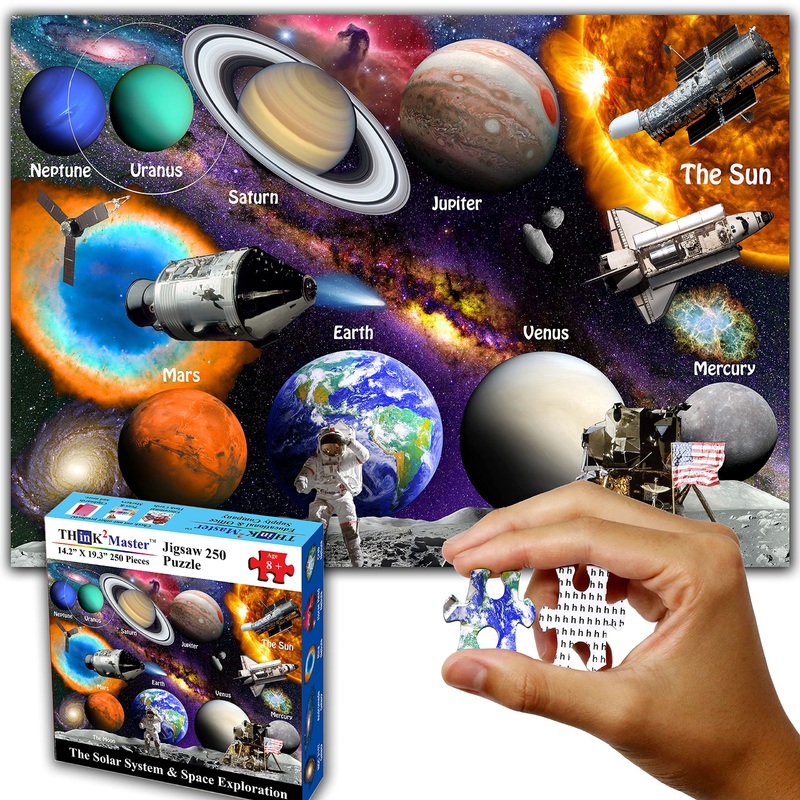 Think2Master Solar System & Space Exploration 250 Pieces Jigsaw Puzzle Fun Educational Toy For Kids, School & Families. Great Gift For Boys & Girls Ages 8+ To Stimulate Learning. Size: 14.2 X 19.3