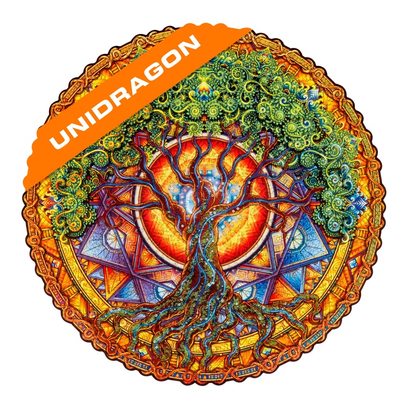 Unidragon Original Wooden Jigsaw Puzzles - Mandala Tree Of Life, 350 Pcs, King Size 13'X13', Beautiful Gift Package, Unique Shape Best Gift For Adults And Kids