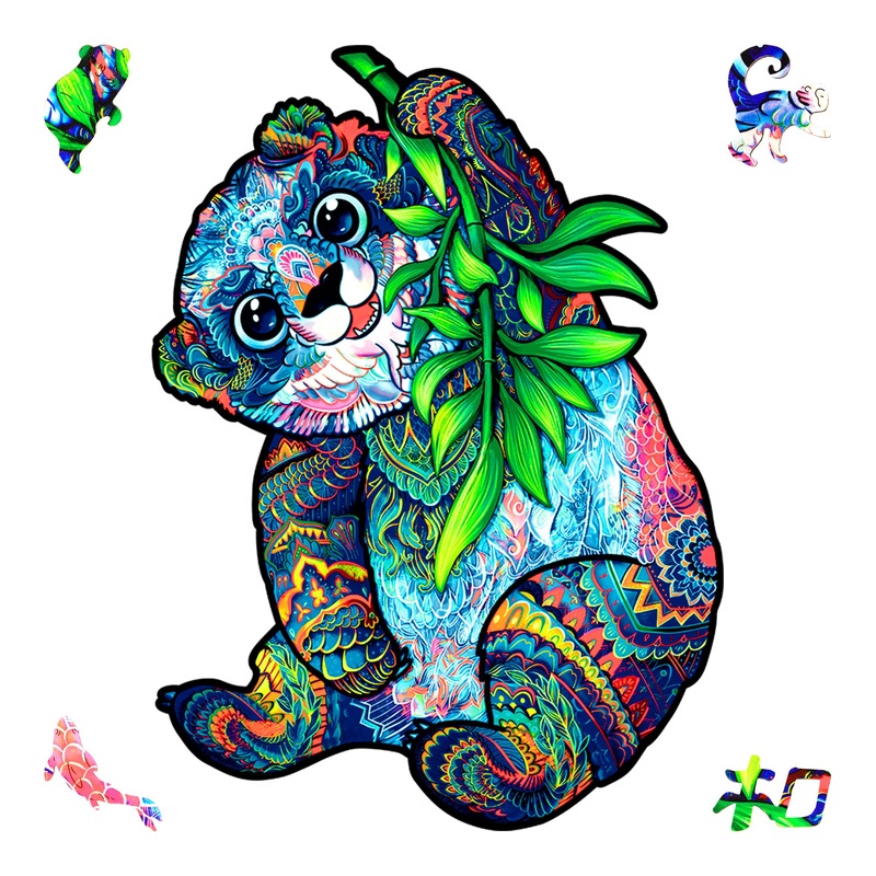 Unidragon Original Wooden Jigsaw Puzzles - Serious Panda, 318 Pcs, King Size 12.2'X16.1', Beautiful Gift Package, Unique Shape Best Gift For Adults And Kids