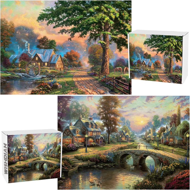 2 Pack Puzzles For Adults 1000 Pieces, Jigsaw Puzzles Simpler Times & Sunset On Lamplight Lane, Vintage Jigsaw Puzzles For Adults 1000 Pieces And Up, For Puzzle Lovers
