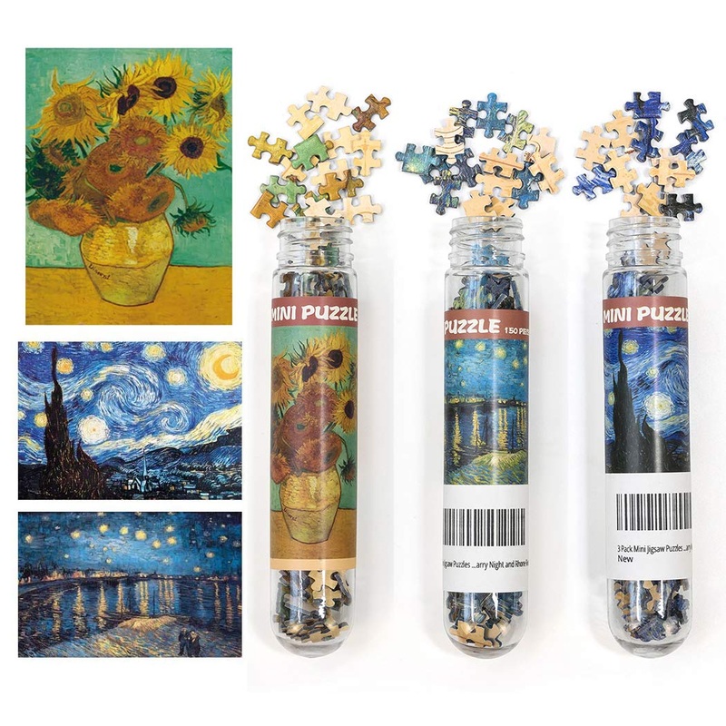 3 Pack 150 Pieces Mini Jigsaw Puzzles For Adults, Small Jigsaw Puzzles 6 X 4 Inch House Entertainment Toys Home Decor Puzzles (Starry Night, Sunflower, Rhone River)