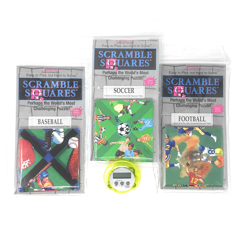 Bundle Of Scramble Squares B Dazzle Sports Puzzles For Adults/Teens/Kids - 3 Puzzles Included - Baseball, Football And Soccer With A Bonus Digital Timer