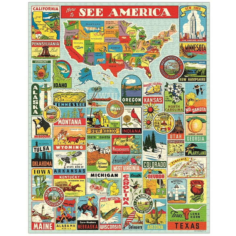Cavallini - Vintage Jigsaw Puzzle - 1000 Pieces - 55X70Cms - See America