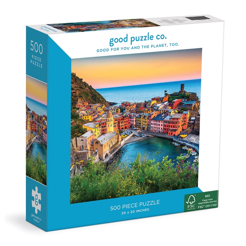 Cinque Terre 500 Piece Jigsaw Puzzle From Good Puzzle Co. - Beautiful Puzzles That Give Back To You And The Planet, 100% Recycled Fsc Paper, Enjoyable Activity For Family And Friends, Great Gift Idea