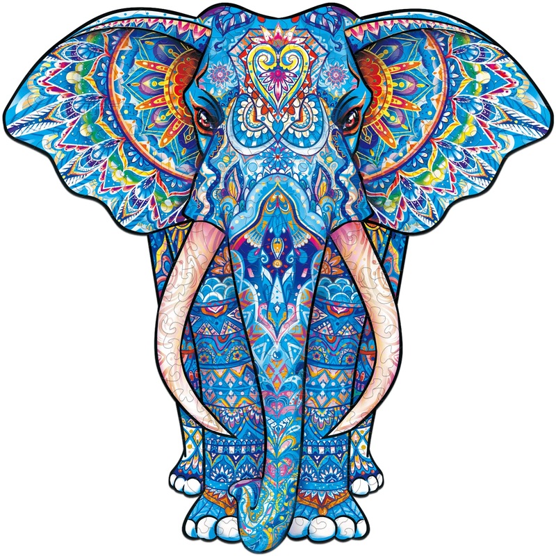 Claord 2.1 Elephant Wooden Jigsaw Puzzles For Adults, 12.2 X 12.2 Inches And 192Pcs With 12 Uniquely-Shaped Pieces, Colorful Unique Shape Animal Wooden Puzzle, Best Gift For Adults And Kids