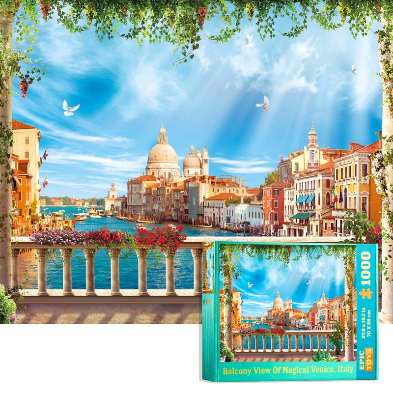 Epic Toys 1000-Piece Venice Jigsaw Puzzle For Adults And Teens, 1000Pc Jig Saw Puzzle With Zippered Storage Bag And Full-Color Poster, Fun Indoor Brain Teaser Games For Family Night, 27.6 X 19.7