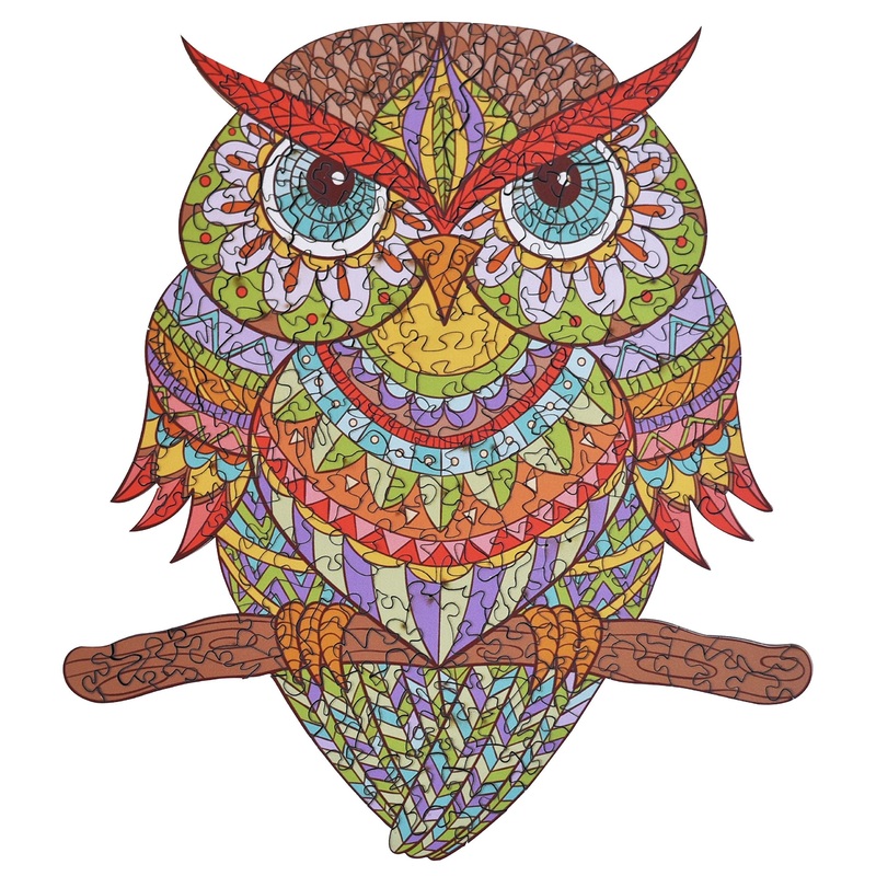 Hartmaze Wooden Jigsaw Puzzles Colorful Owl Hm-04 Small Bird Puzzle 206 Unique Shape Jigsaw Pieces-Beautiful Animal For Adults And 8 Years Age Up Teens- Best For Family Game Play Collection.