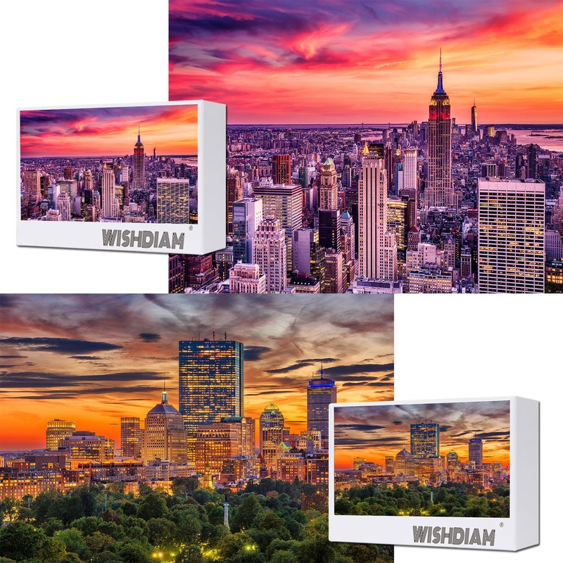 Jigsaw Puzzles 2 Pack 1000 Pieces - Wishdiam Puzzles For Adults - Boston Skyline New York City Nature Impossible Difficult Challenging Puzzles For Home Decor Birthday Party Gifts Toy For Men Women