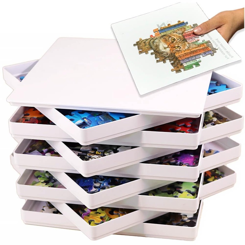 Puzzle Ez 8 Puzzle Sorting Trays With Lid 8' X 8' With Mover Card Hold Up To 1000 Pieces Space Saver Gift For Puzzle Lover