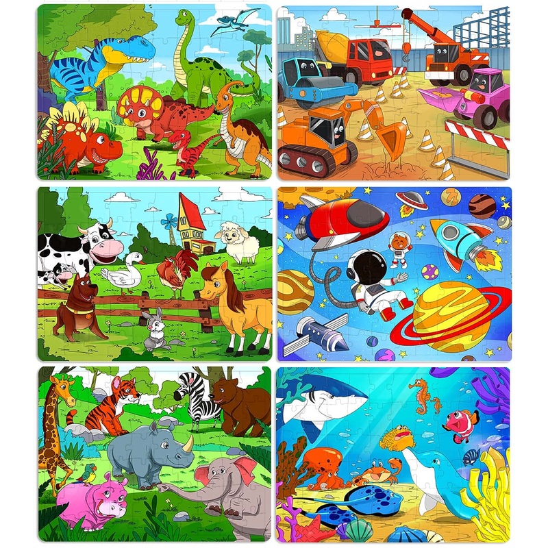 Puzzles For Kids Ages 4-8, 6 Pack Wooden Jigsaw Puzzles 60 Pieces Preschool Educational Learning Toys Set For Boys And Girls