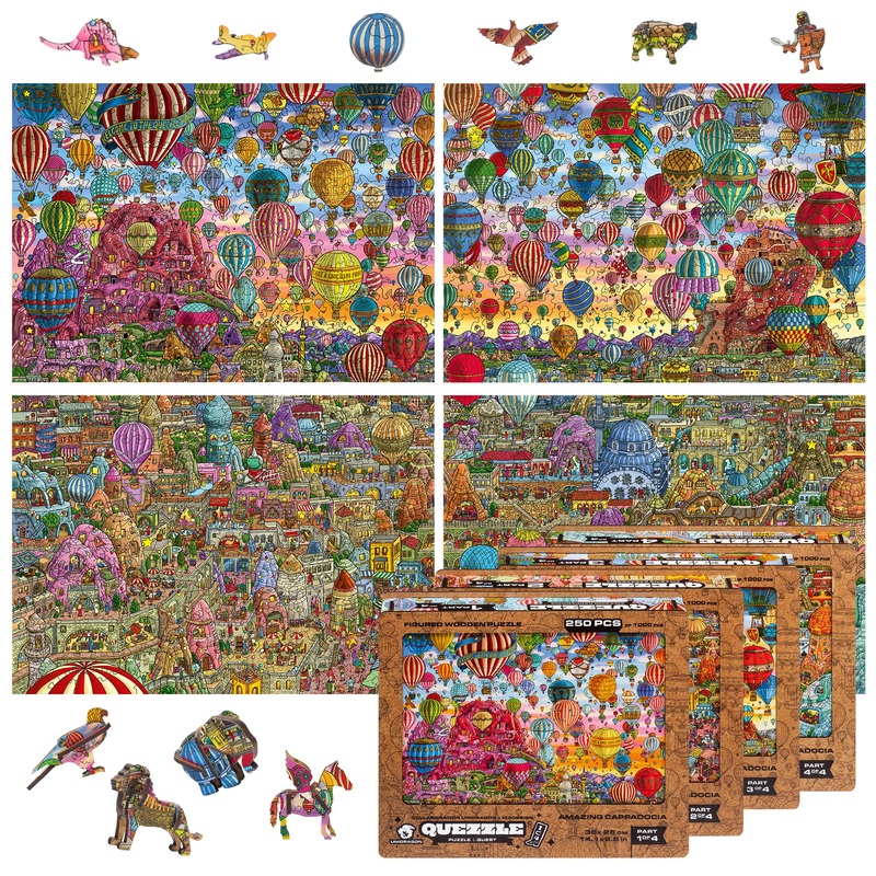 Unidragon Original + Ic4 Design Wooden Jigsaw Puzzle For Adults And Kids, Puzzle Board Game, Quezzle Amazing Cappadocia, Full Pack, 1000 Pieces, 28.2 By 19.6 Inches