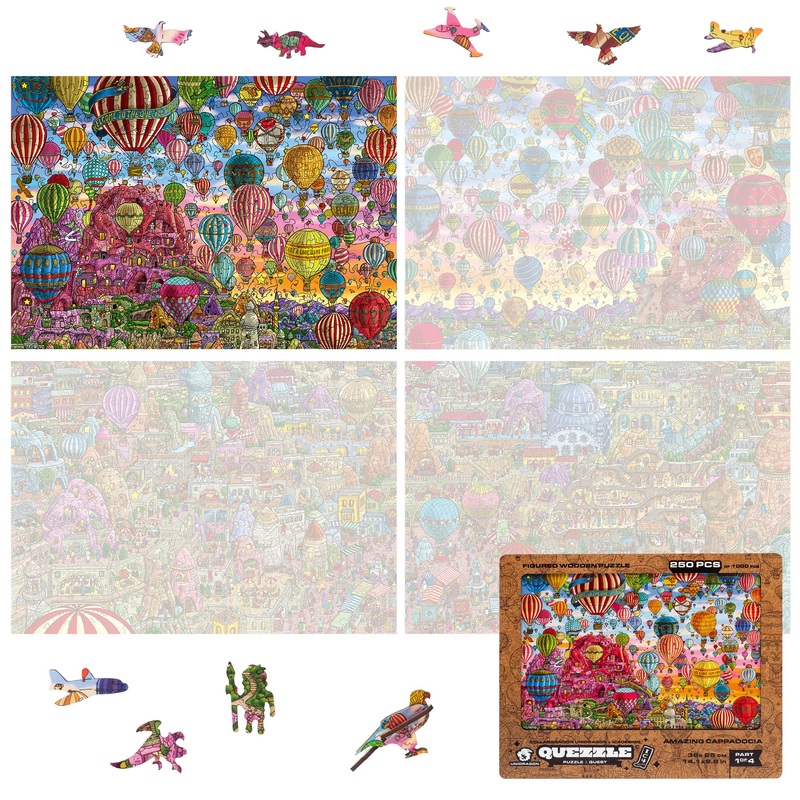 Unidragon Original + Ic4 Design Wooden Jigsaw Puzzle For Adults And Kids, Puzzle Board Game, Quezzle Amazing Cappadocia, Part 1, 250 Pieces, 14.1 By 9.8 Inches