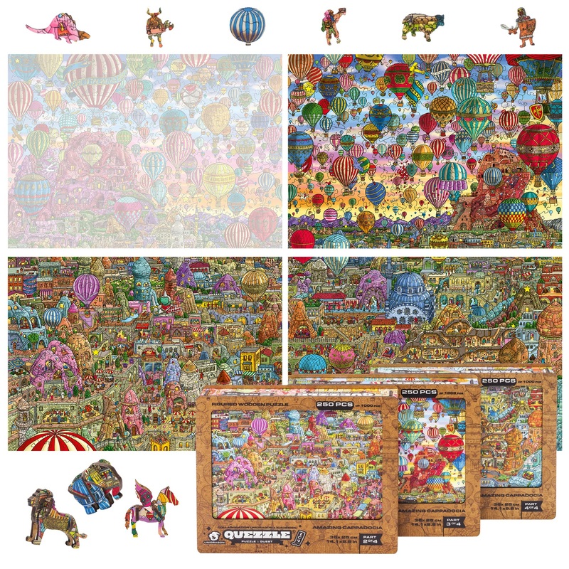 Unidragon Original + Ic4 Design Wooden Jigsaw Puzzle For Adults And Kids, Puzzle Board Game, Quezzle Amazing Cappadocia, Part 2-4, 750 Pieces, Beautiful Gift Package,