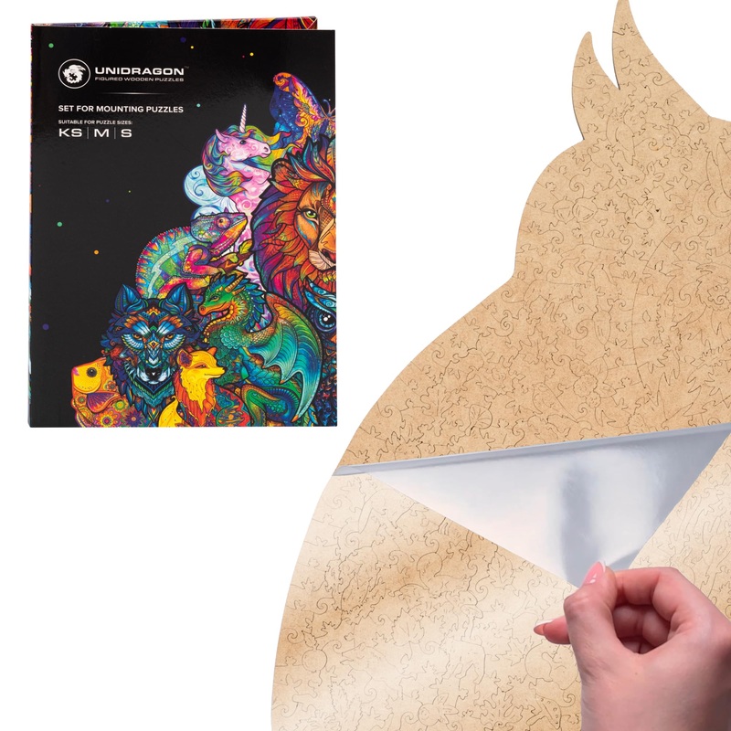Unidragon Original Jigsaw Puzzle Saver, Wall Art Mounting System To Display Completed Boards, Includes Cardboard Base, Stickers, 3 Sheets Adhesive Labels, Patches & Instructions - For Ks, S & M Size
