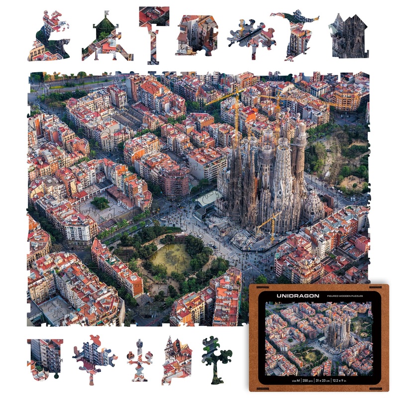 Unidragon Original Wooden Jigsaw Puzzles - City Sagrada Familia, 250 Pcs, Medium 12.2'X9', Beautiful Gift Package, Unique Shape Best Gift For Adults And Kids