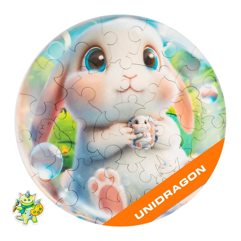 Unidragon Original Wooden Jigsaw Puzzles For Kids Ages 3-5  Bubblez Rabbit  30 Pieces Puzzle Round Shape 9.89.8 Inches Toddler Kids Activities Tiny Animals Preschool Toys Brain Teasers
