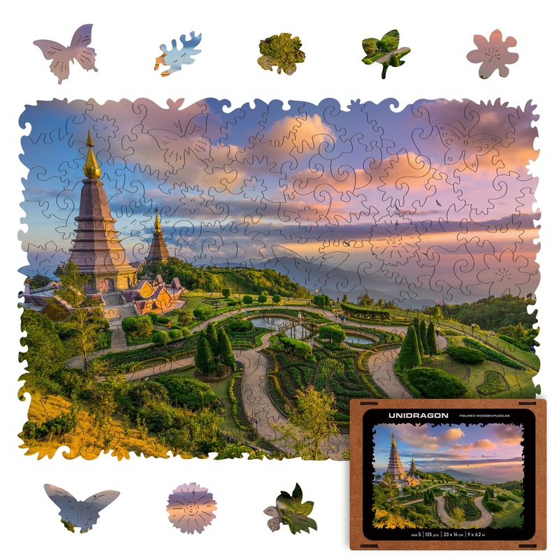Unidragon Original Wooden Jigsaw Puzzles - Nature Chiang Mai, 125 Pcs, Small 9'X6.2', Beautiful Gift Package, Unique Shape Best Gift For Adults And Kids